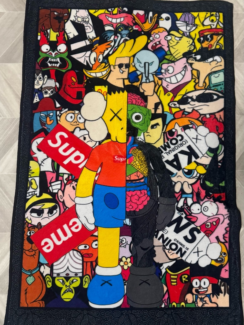 Supreme x Kaws Inspired Pop Art Cartoon Rug - Multicolor